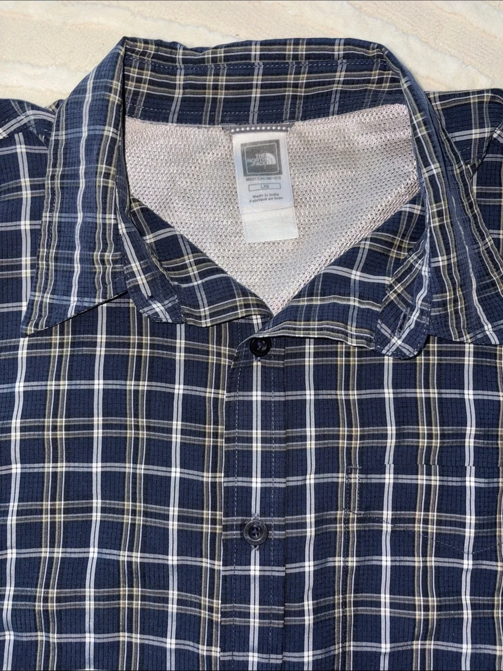 The North Face Navy and White Plaid Button-Down Shirt